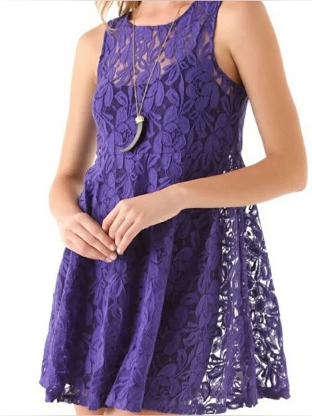 Free People Purple Sheer Lace Babydoll Slip Mini Dress EUC Size XS